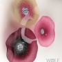 Beige with Fuchsia, Opaque Pink, & Aubergine Plum Glass Wall Art Poppy Flowers