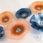 Coral and Denim Blue Glass Wall Art Poppy Flowers