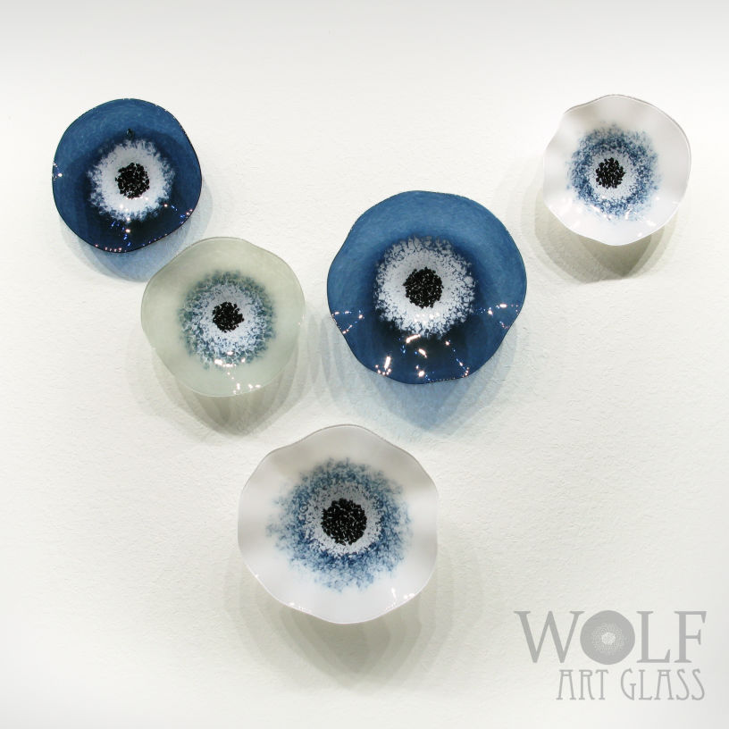 Denim Blue White Grey Glass Wall Art Flower Collection